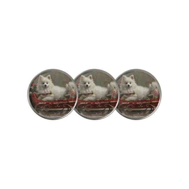 American Eskimo Dog Christmas Festive  Golf Ball Marker (3 Up)