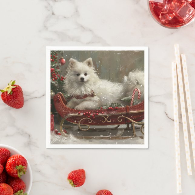 American Eskimo Dog Christmas Festive  Napkins (Insitu)