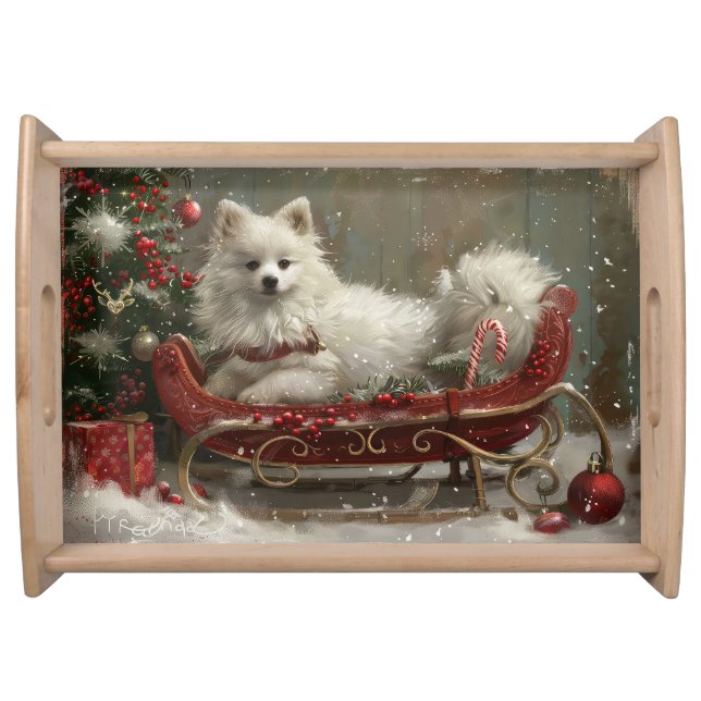 American Eskimo Dog Christmas Festive  Serving Tray (Front)