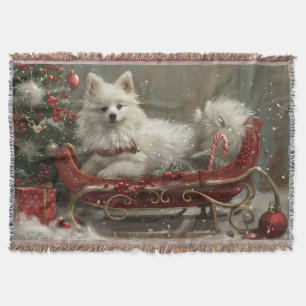 American Eskimo Dog Christmas Festive Throw Blanket