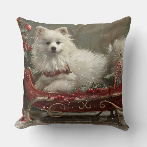 American Eskimo Dog Christmas Festive  Throw Pillow