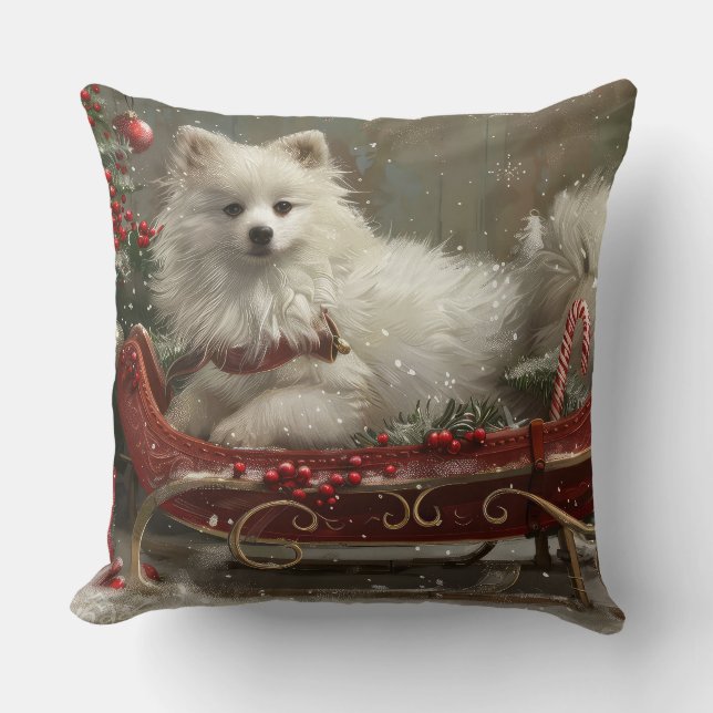 American Eskimo Dog Christmas Festive  Throw Pillow (Front)