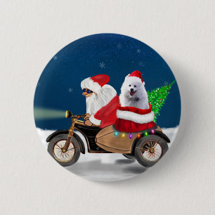 American Eskimo Dog Christmas Santa Claus Button