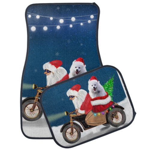 American Eskimo Dog Christmas Santa Claus Car Floor Mat