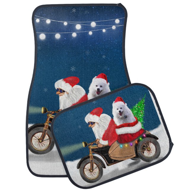 American Eskimo Dog Christmas Santa Claus Car Floor Mat (Set)