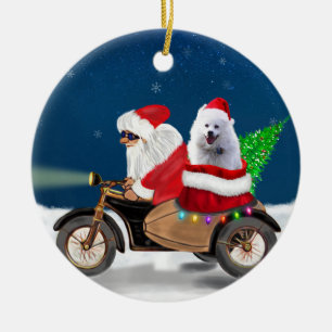 American Eskimo Dog Christmas Santa Claus Ceramic Ornament