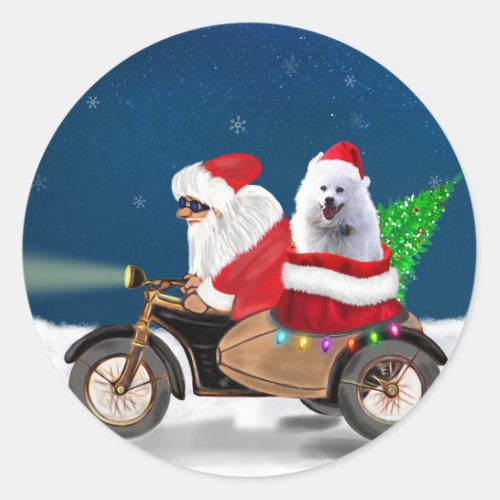 American Eskimo Dog Christmas Santa Claus  Classic Round Sticker