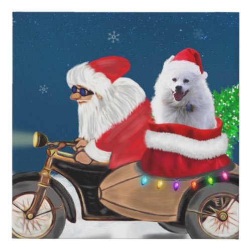 American Eskimo Dog Christmas Santa Claus  Faux Canvas Print