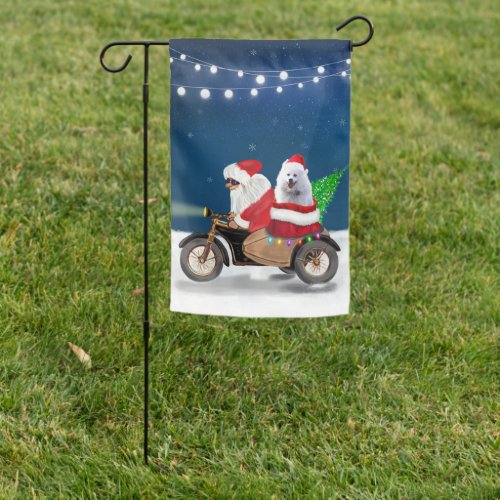 American Eskimo Dog Christmas Santa Claus  Garden Flag