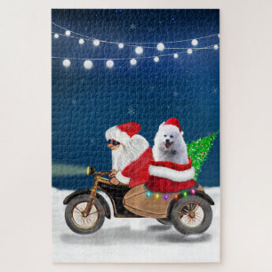 American Eskimo Dog Christmas Santa Claus Jigsaw Puzzle