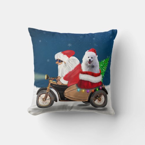 American Eskimo Dog Christmas Santa Claus Throw Pillow