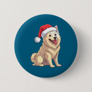 American Eskimo Dog Christmas Santa Hat Pet Dog Lo Button