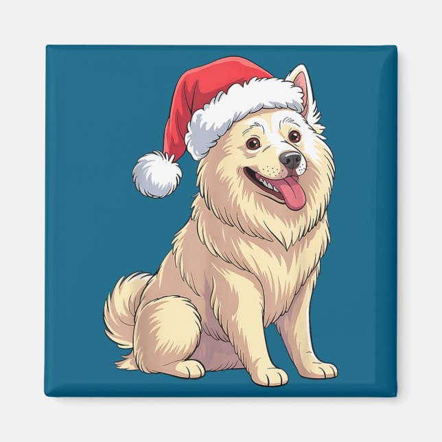 American Eskimo Dog Christmas Santa Hat Pet Dog Lo Magnet (Front)