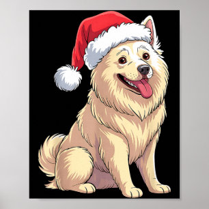 American Eskimo Dog Christmas Santa Hat Pet Dog Lo Poster