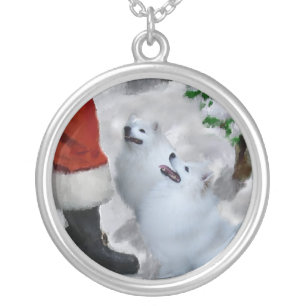 American Eskimo Dog Christmas Silver Plated Necklace