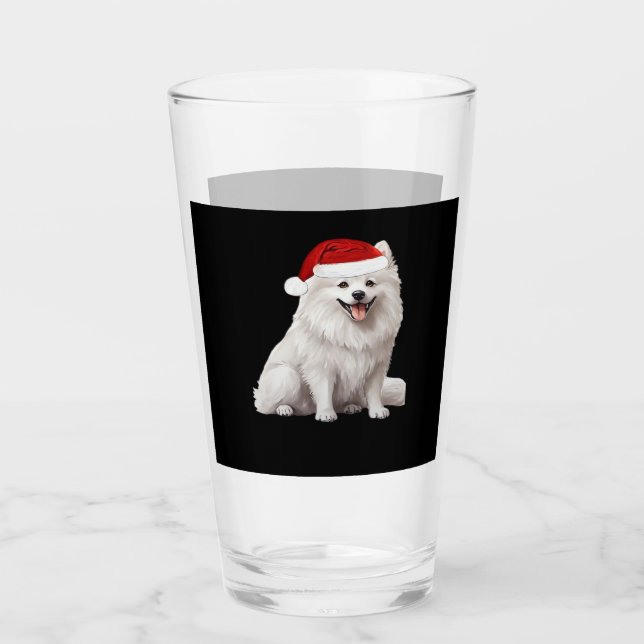American Eskimo Dog Christmas Tree Dog Puppy Water Glass (Front)