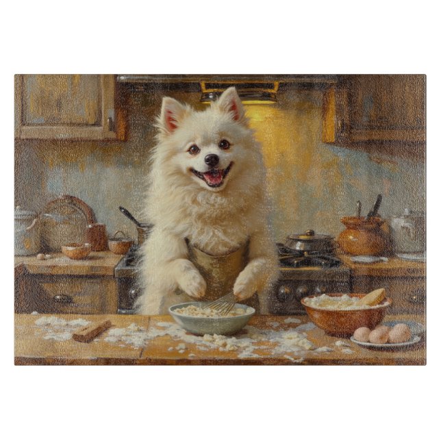 American Eskimo Dog Cooking in Kitchen Cutting Board (Front)