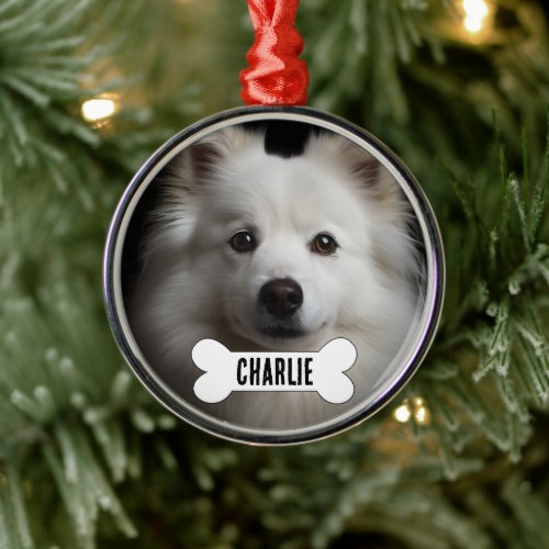 American Eskimo Dog Custom Dog Photo and Name Metal Ornament