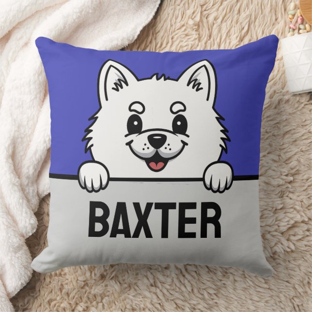 American Eskimo Dog Custom Name Puppy Dog Lovers Throw Pillow (Blanket)