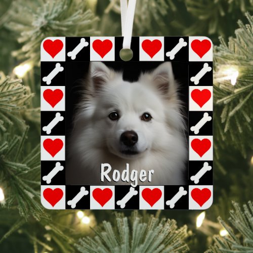 American Eskimo Dog Custom Photo  Name Christmas Metal Ornament
