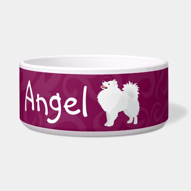 American Eskimo Dog Customizable Dog Bowl 2 (Front)