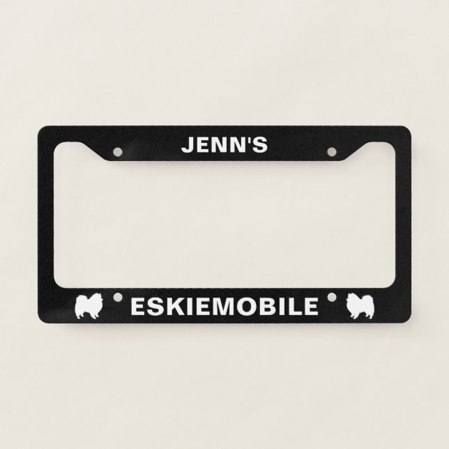 American Eskimo Dog Eskie Silhouettes Eskiemobile License Plate Frame (Front)