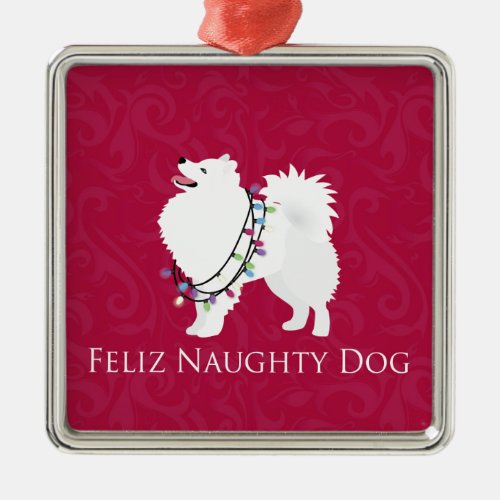 American Eskimo Dog Feliz Naughty Dog Christmas Metal Ornament