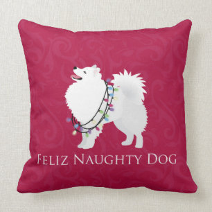American Eskimo Dog Feliz Naughty Dog Christmas Throw Pillow