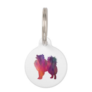 American Eskimo Dog Geo Silhouette Purple Pet ID Tag