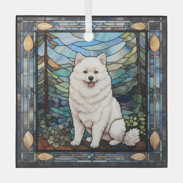 American Eskimo Dog Glass Ornament (Front)