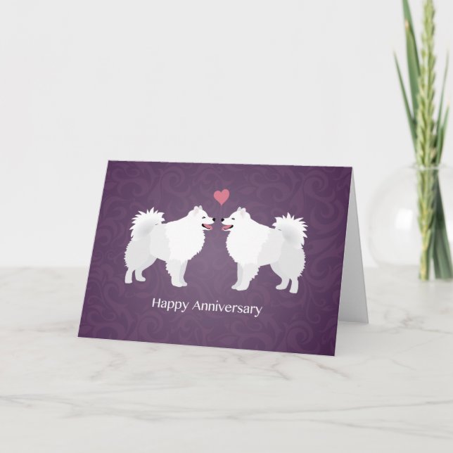 American Eskimo Dog Happy Anniversary Design Card (Front)