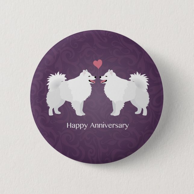 American Eskimo Dog Happy Anniversary Design Pinback Button (Front)