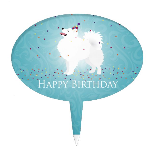 American Eskimo Dog Happy Birthday Design Cake Topper (Front)
