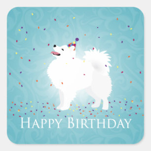 American Eskimo Dog Happy Birthday Design Square Sticker