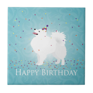 American Eskimo Dog Happy Birthday Design Tile