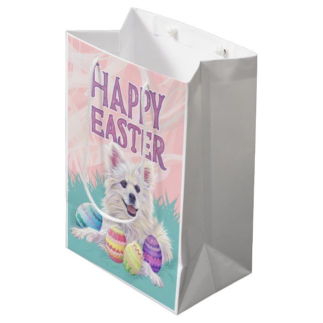 American Eskimo Dog Happy Easter Medium Gift Bag (Front Angled)