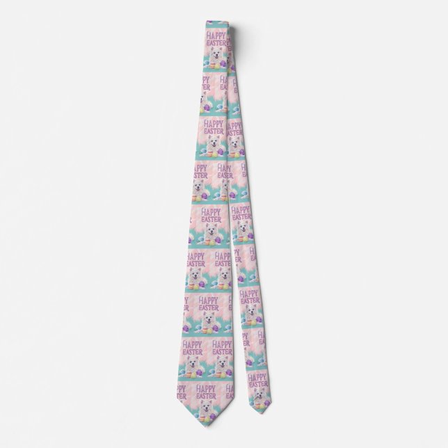 American Eskimo Dog Happy Easter Neck Tie (Front)