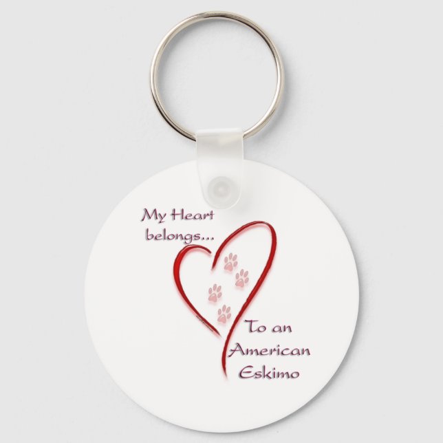American Eskimo Dog heart Belongs Keychain (Front)