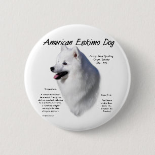 American Eskimo Dog History; All About Eskies Pinback Button