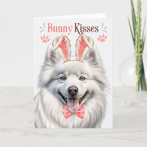 American Eskimo Dog in Bunny Ears for Easter Holiday Card