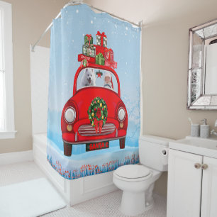 American Eskimo Dog In Car With Santa Claus Shower Curtain