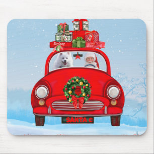American Eskimo Dog In Car With Santa Clause Mouse Pad
