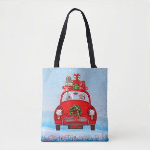American Eskimo Dog In Car With Santa Clause  Tote Bag