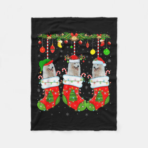 American Eskimo Dog In Christmas Socks Funny Dog L Fleece Blanket