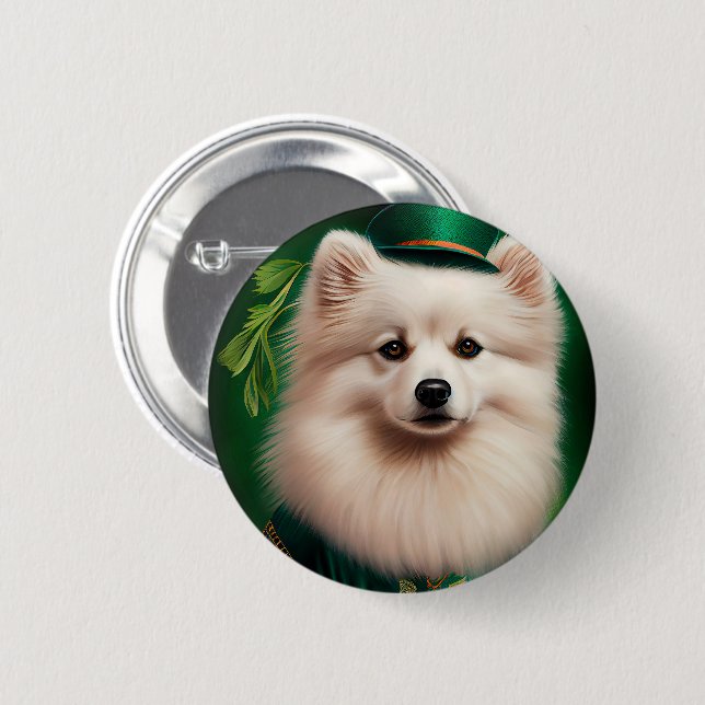 American Eskimo dog in St. Patrick's Day Dress Button (Front & Back)