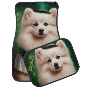 American Eskimo dog in St. Patrick's Day Dress Car Floor Mat