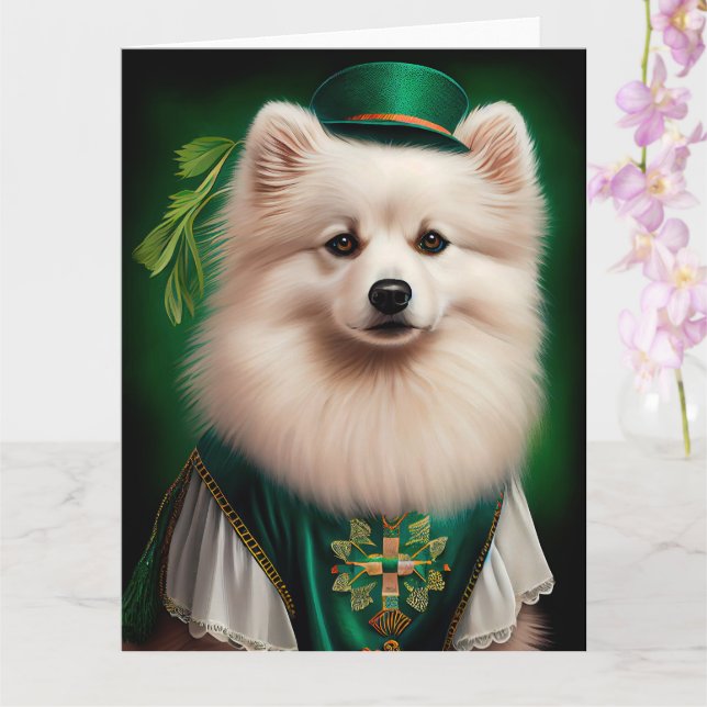 American Eskimo dog in St. Patrick's Day Dress Card (Orchid)