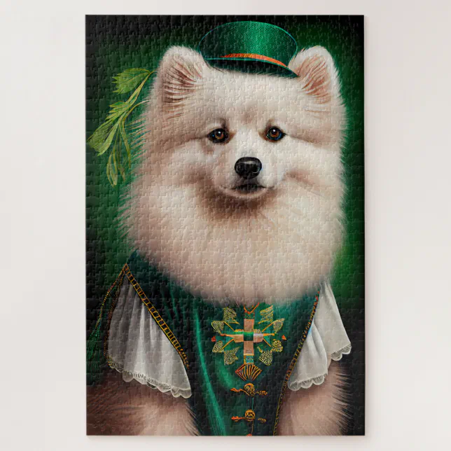 American Eskimo dog in Patrick's Day Dress Jigsaw Puzzle Zazzle