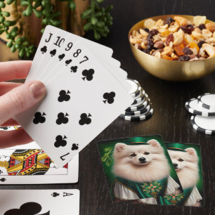 American Eskimo dog in St. Patrick's Day Dress Poker Cards