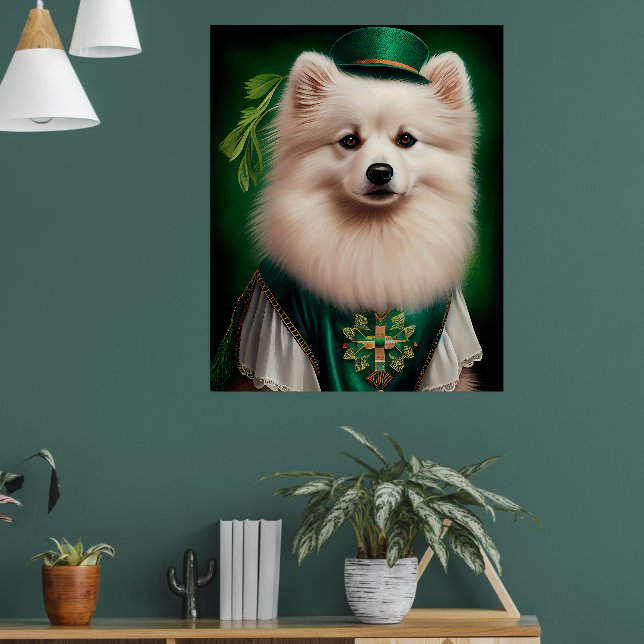 American Eskimo dog in St. Patrick's Day Dress Poster (Living Room 1)